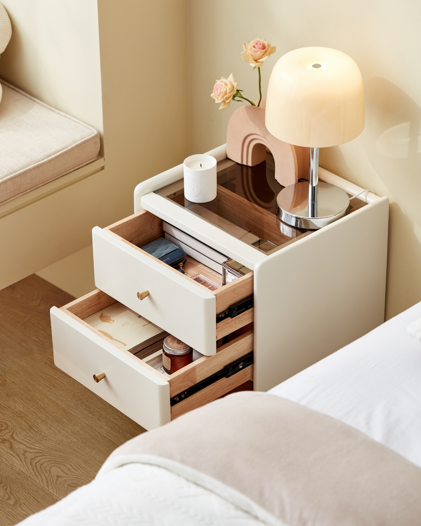 Quinn White Solid Wood Bedside Table