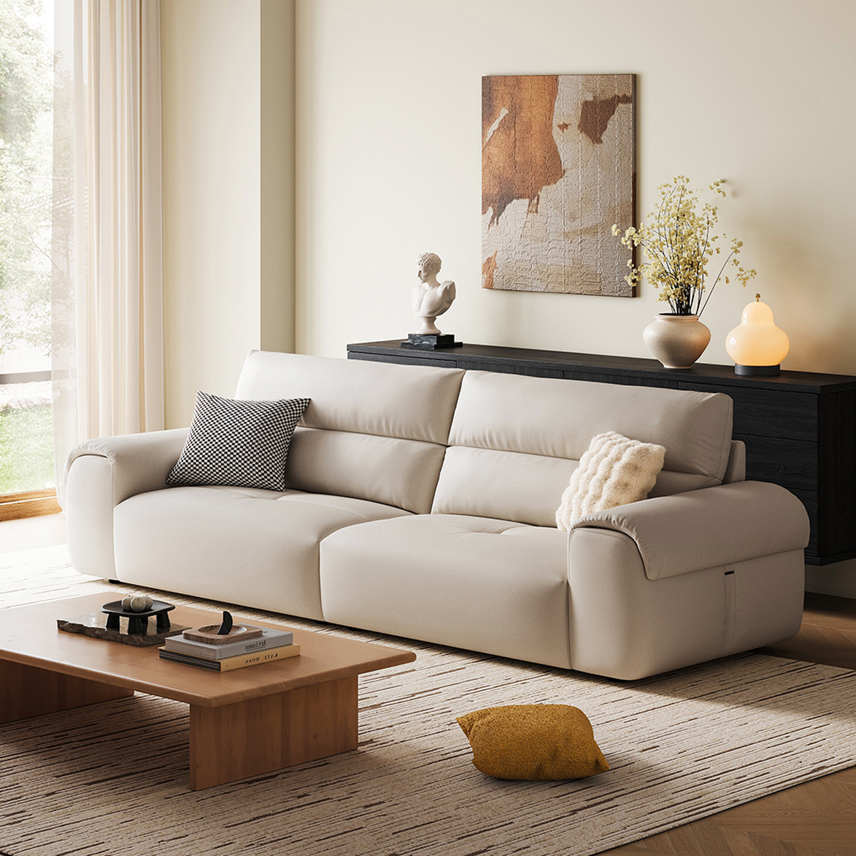 Nymra White Pet-Friendly Leather Sofa