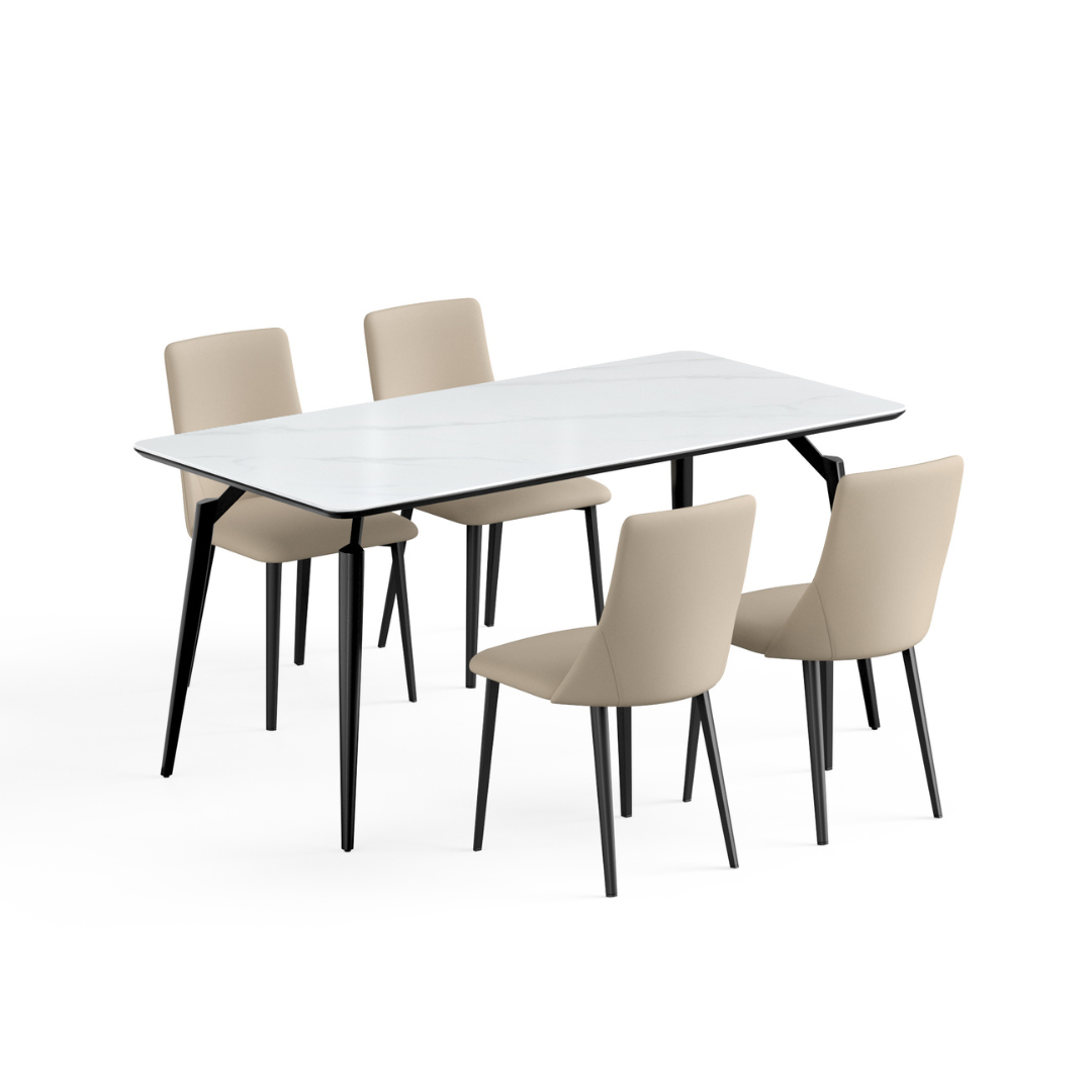 Stacey White Sintered Stone Dining Table Set