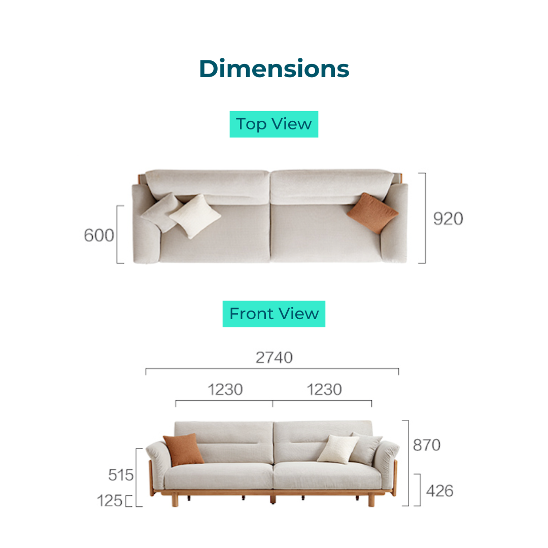 Naevora Cream Linen-Like Fabric Solid Wood Sofa