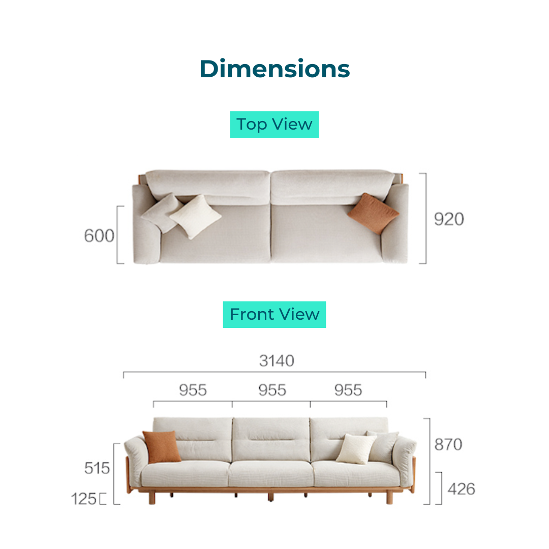 Naevora Cream Linen-Like Fabric Solid Wood Sofa