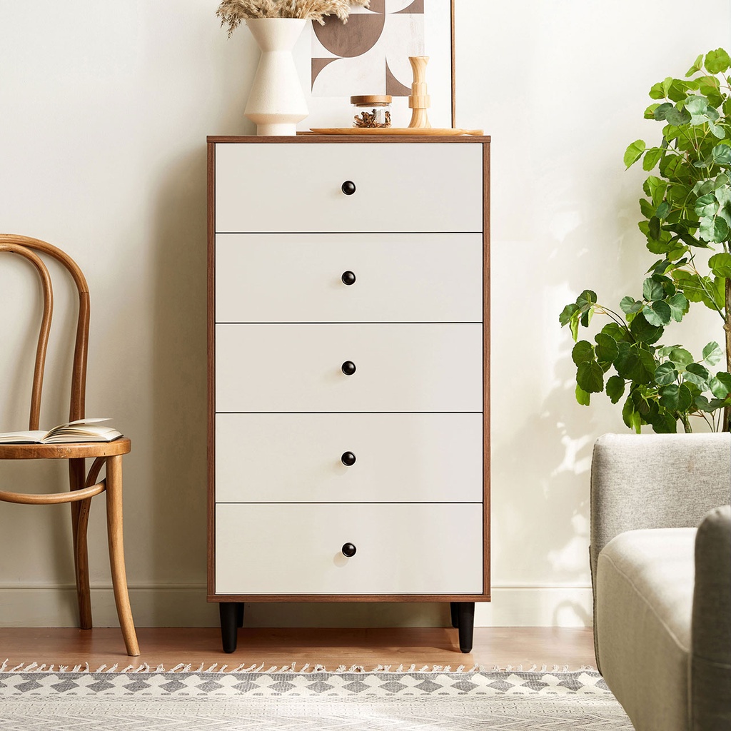 Quentin Walnut Melamine 5-Drawer Cabinet
