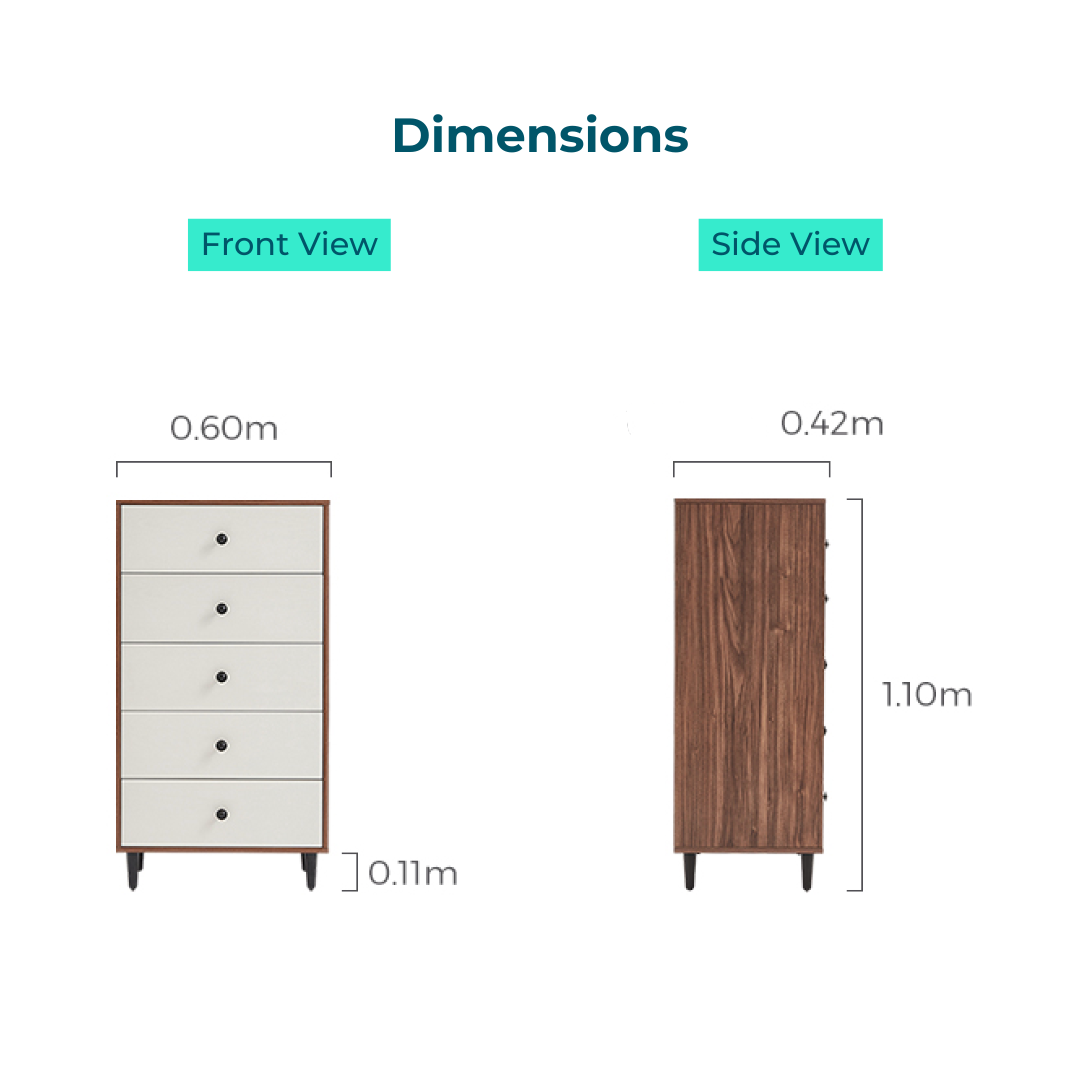Quentin Walnut Melamine 5-Drawer Cabinet