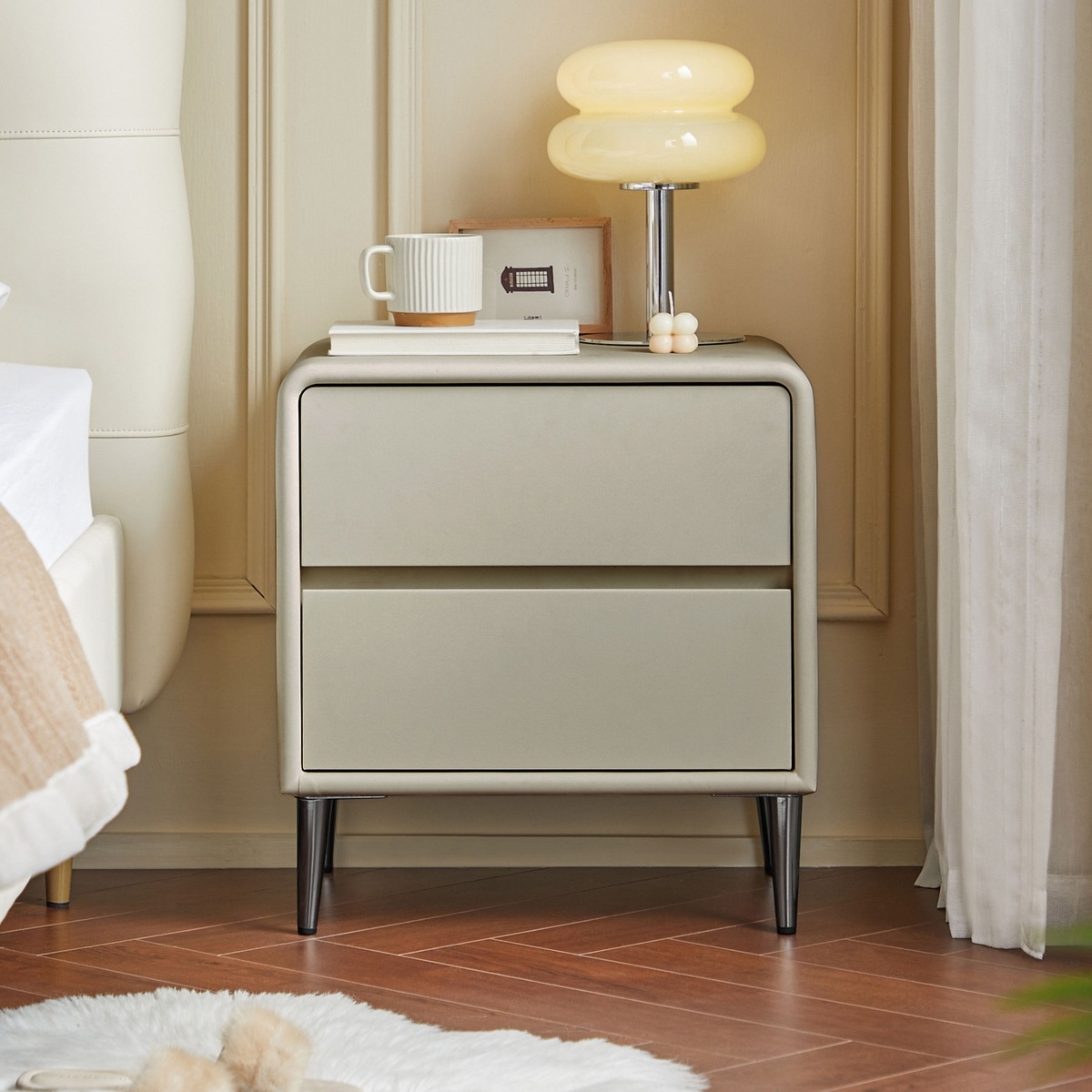 Dustin Leather Bedside Table 