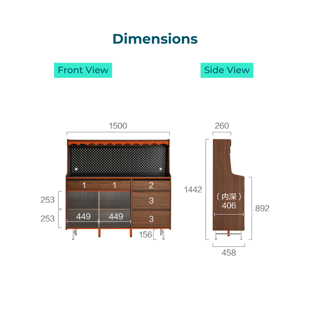 Nalorei Walnut Kitchen Cabinet