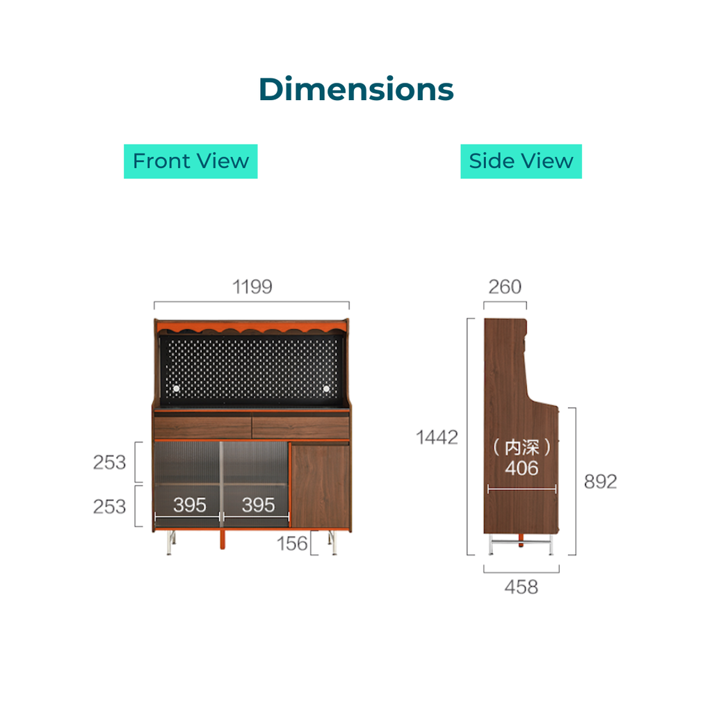 Nalorei Walnut Kitchen Cabinet