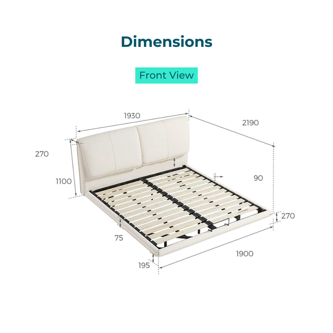  Gray Genuine Leather Floating Bed with Ambient Light 