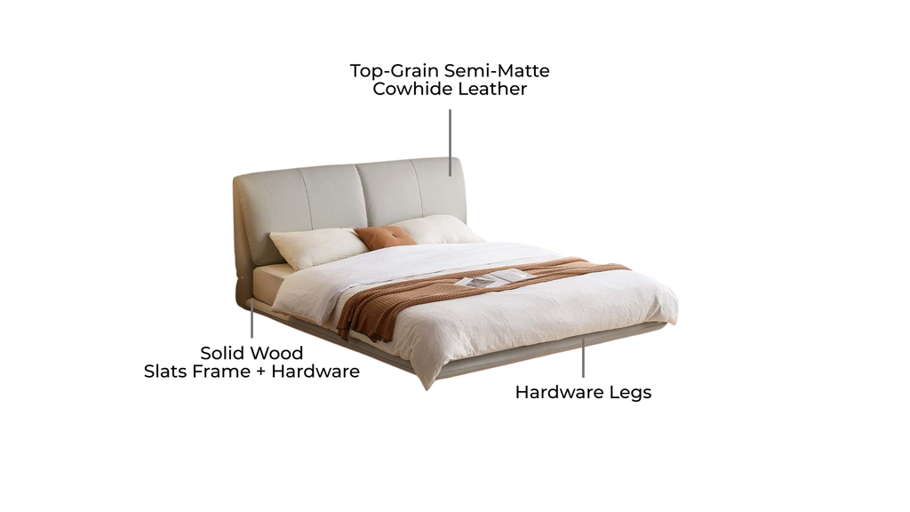  Gray Genuine Leather Floating Bed with Ambient Light 