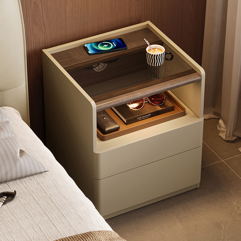 Oziel Light Gray Melamine Bedside Table 