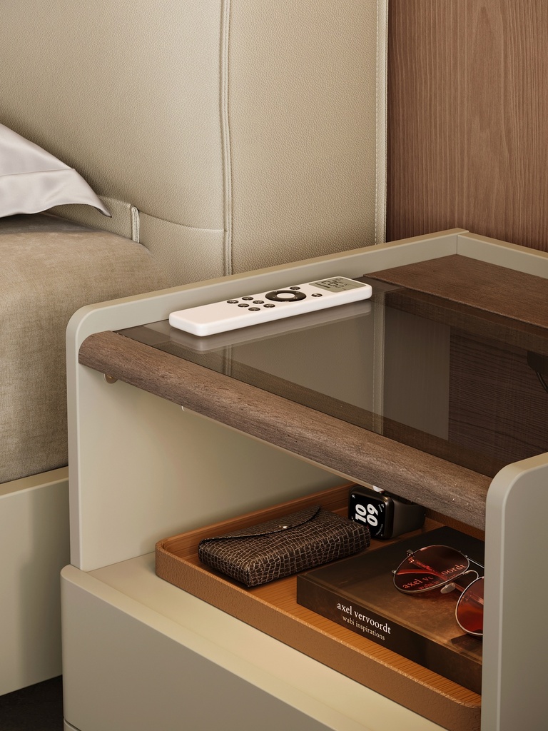 Oziel Light Gray Melamine Bedside Table 