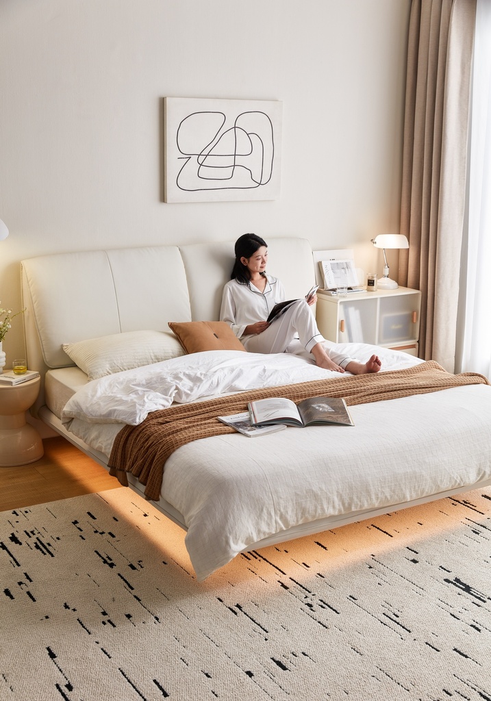  White Genuine Leather Bed 