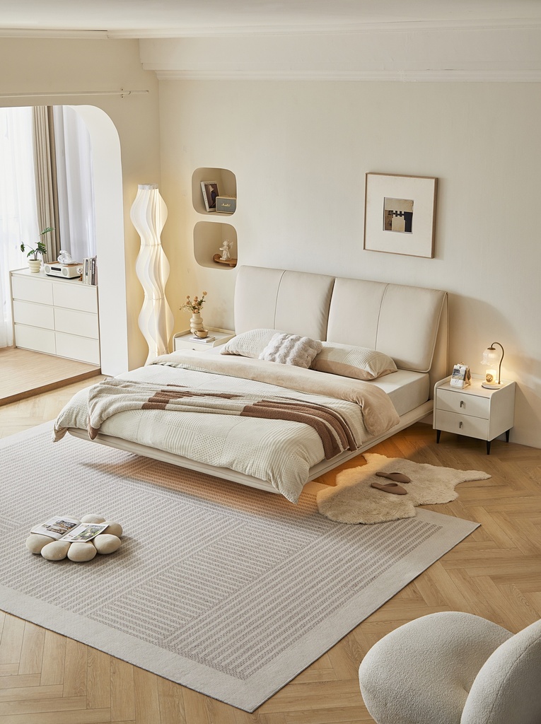  White Genuine Leather Bed 