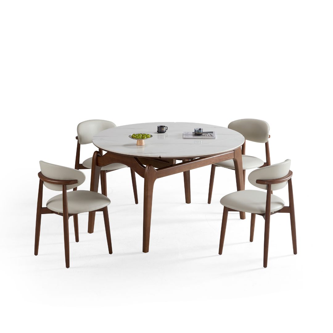 Nivora White Solid Wood Extendable Dining Table Set