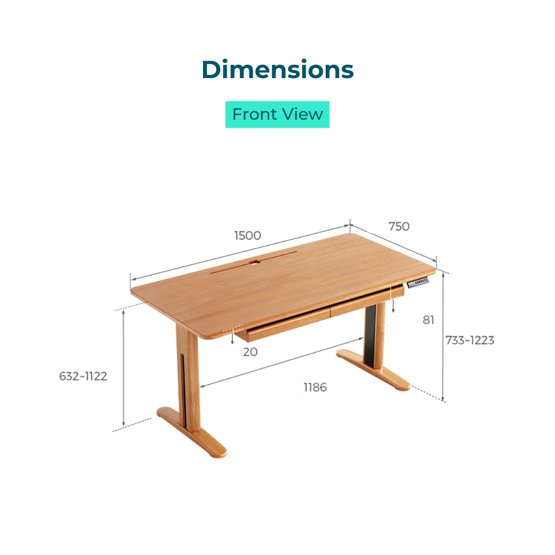 Parker Solid Wood Electric Height-Adjustable Table with Drawers