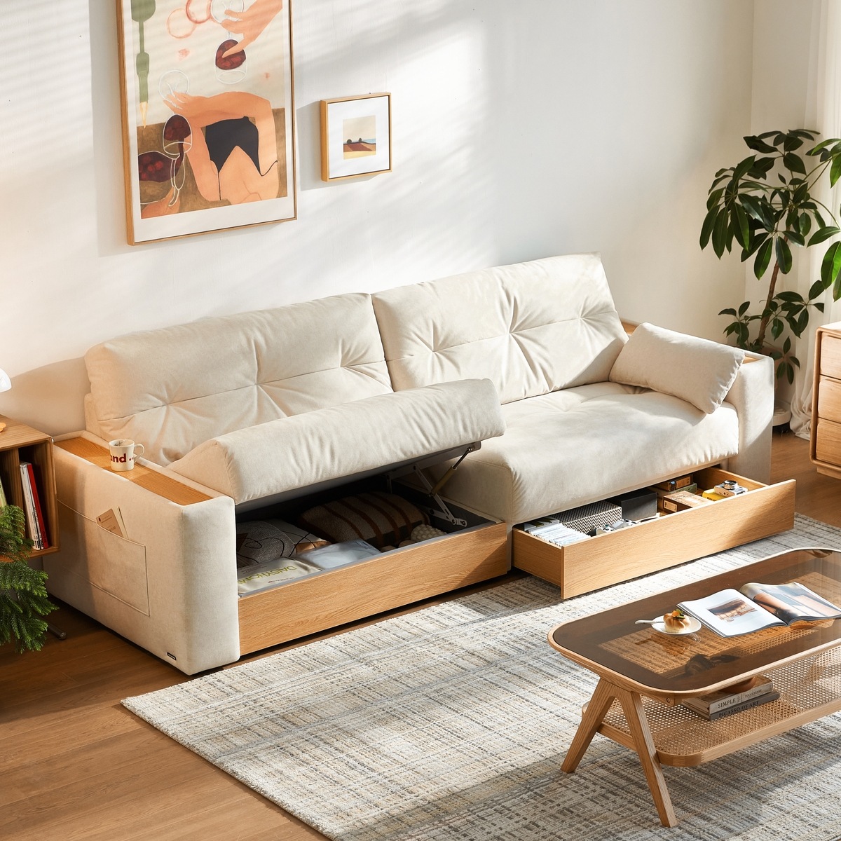 Nerisse White Fabric Sofa
