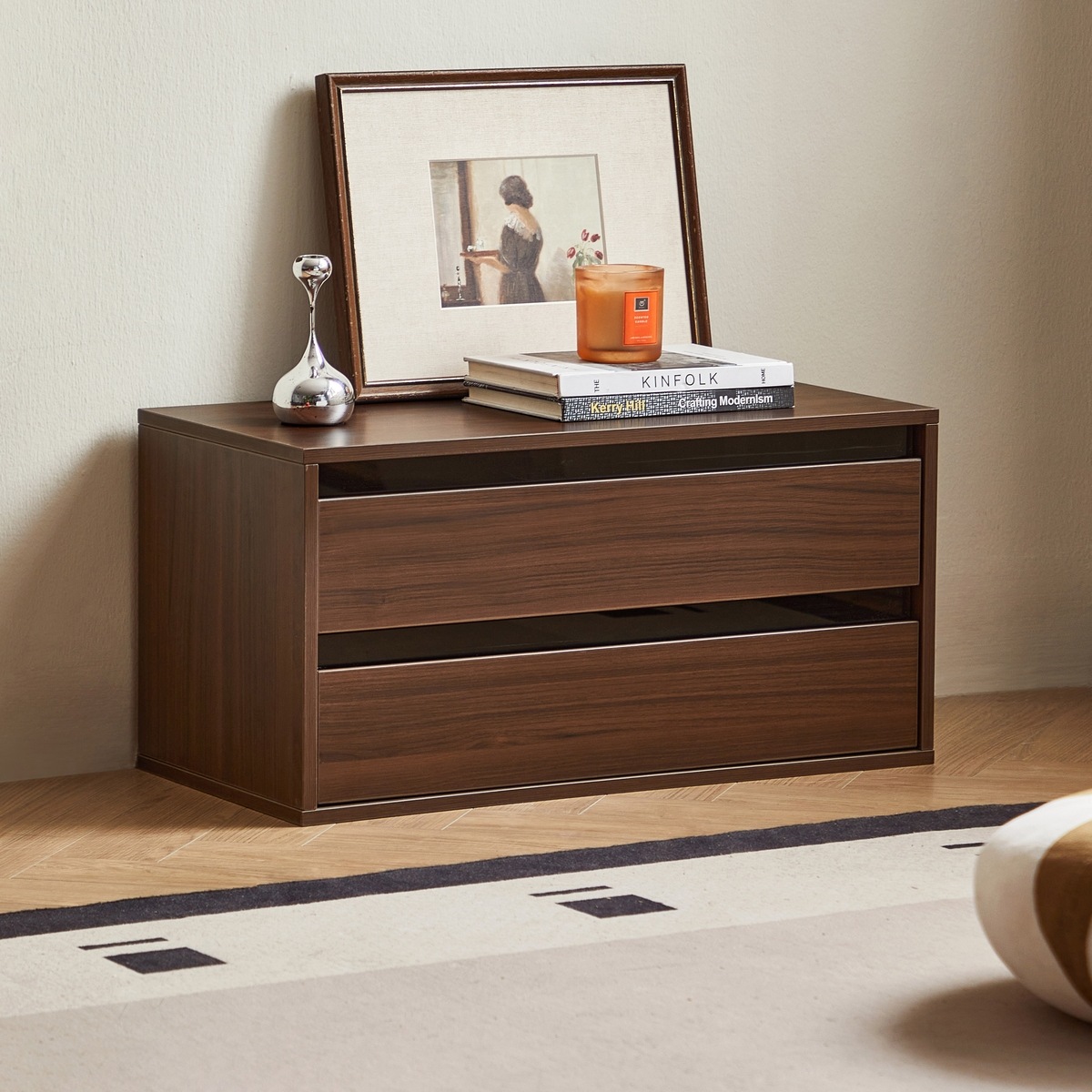 Royce Double-Drawer Walnut Cabinet