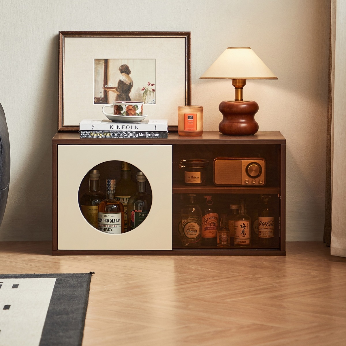 Royce Sliding-Door Walnut Cabinet 