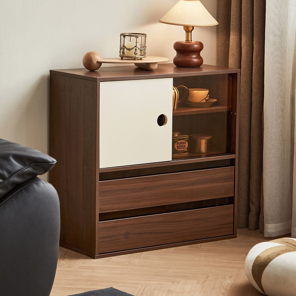 Royce Double-Layer Walnut Cabinet 
