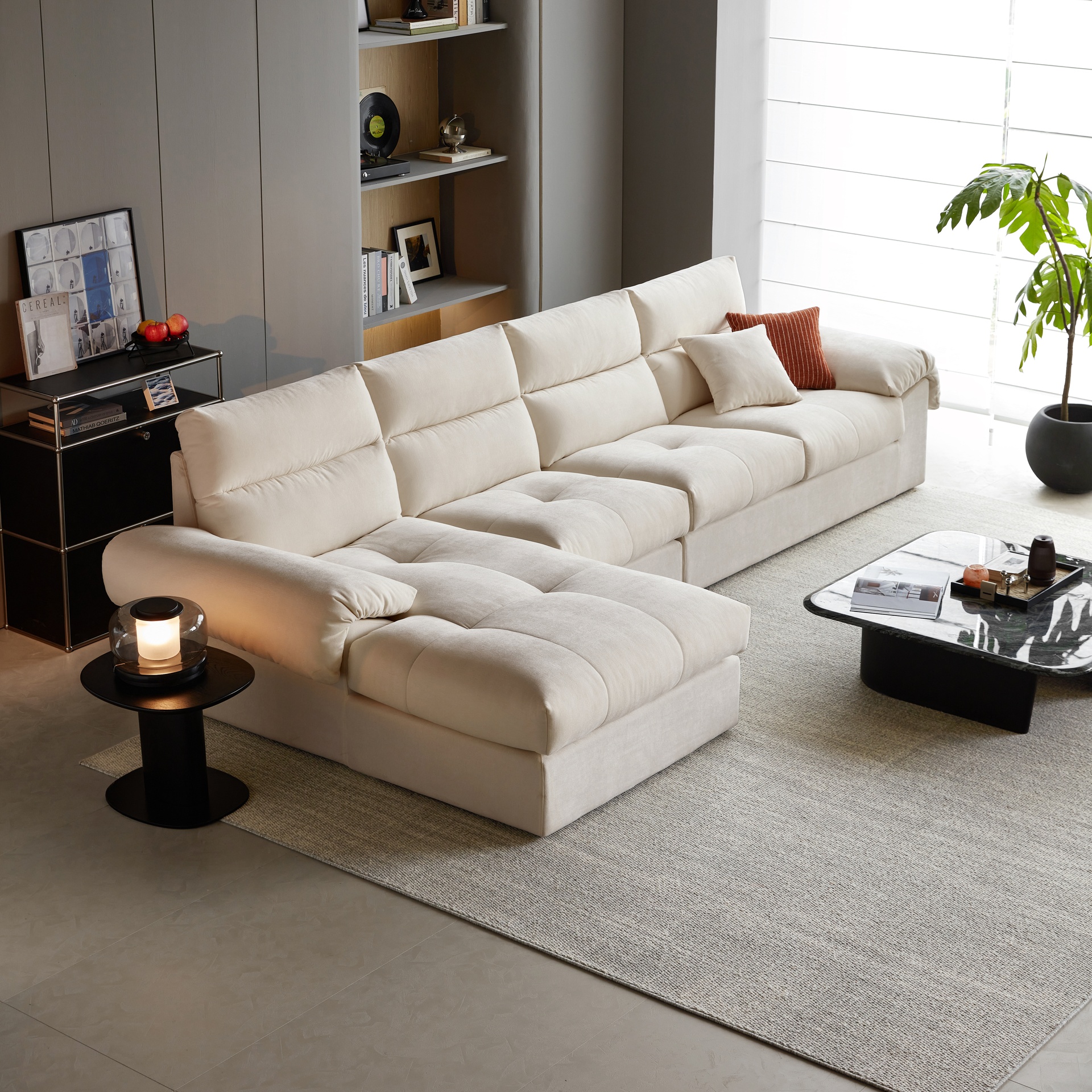 Terrell White Fabric L-Shaped Sofa