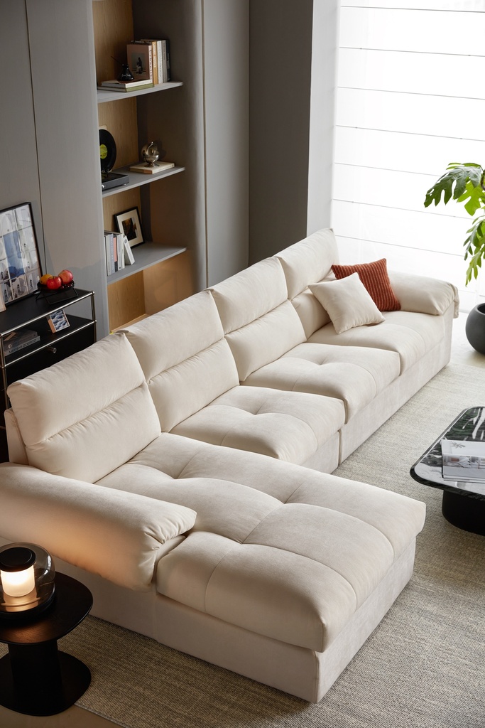 Terrell White Fabric L-Shaped Sofa