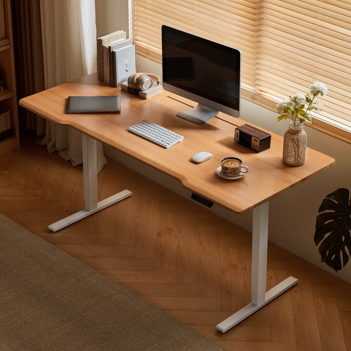 Odeth Solid Wood Electric Adjustable Table 