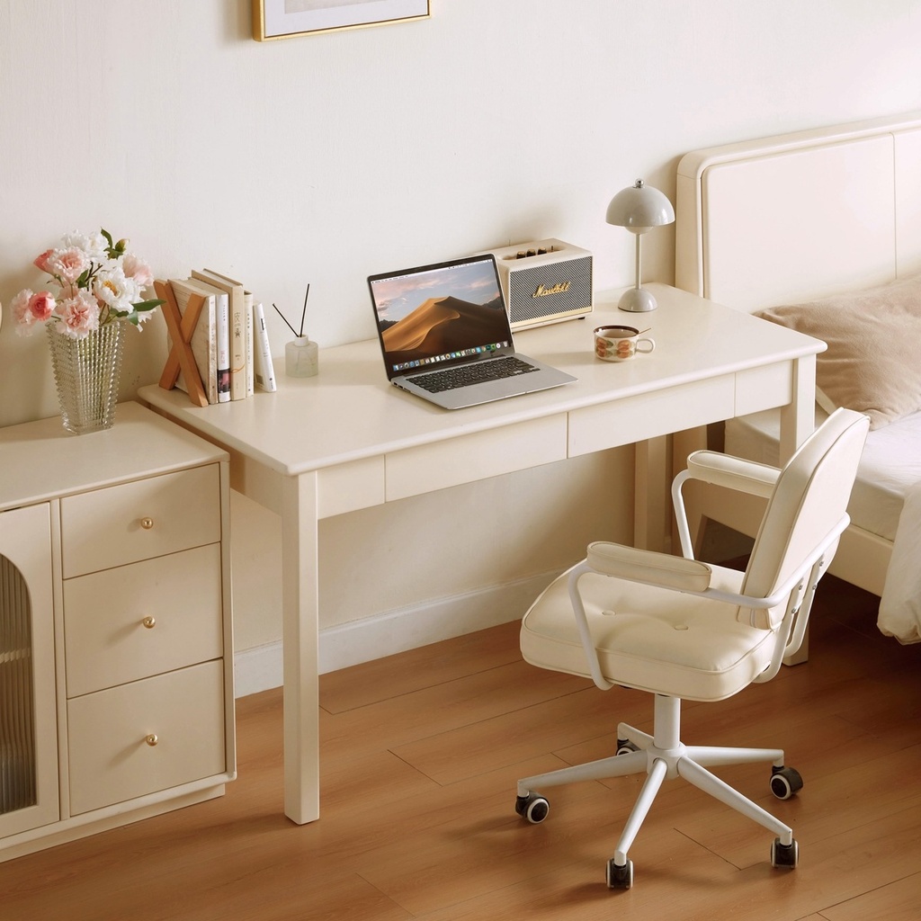 Odelia White Solid Wood Study Desk 