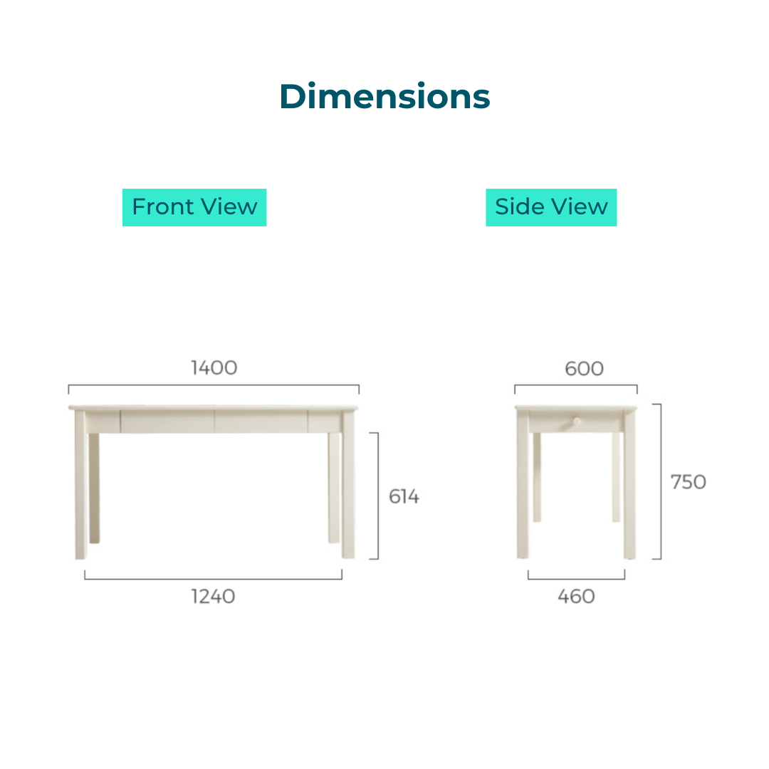 Odelia White Solid Wood Study Desk 