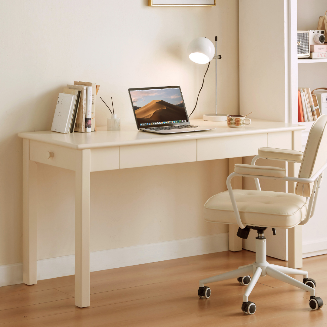 Odelia White Solid Wood Study Desk 