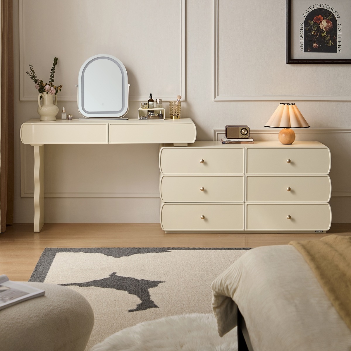 Maisie White Dressing Table with Makeup Mirror