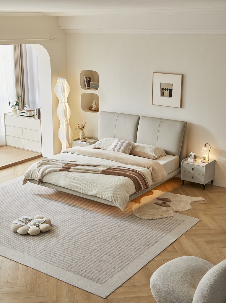 Callum Gray Genuine Leather Floating Bed