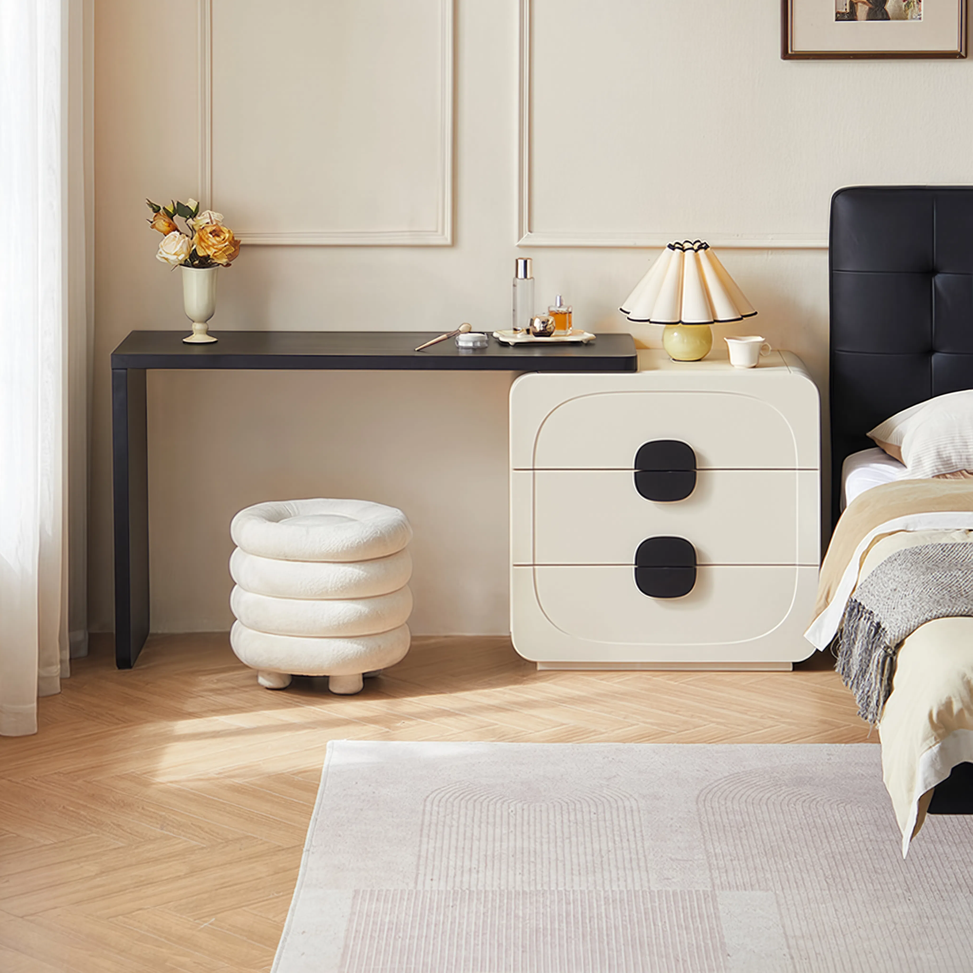 Norelie Cream Melamine Dressing Table Set 