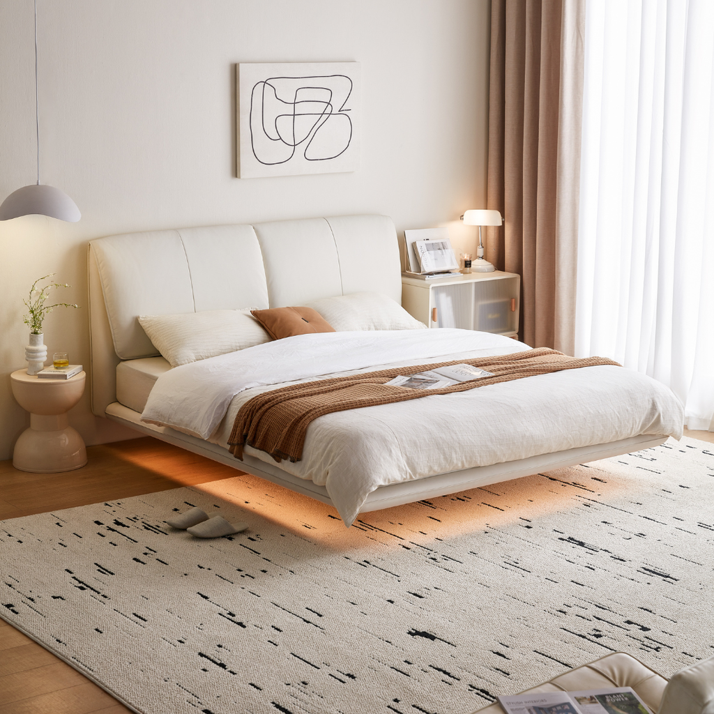 Blaire Beige Genuine Leather Bed  