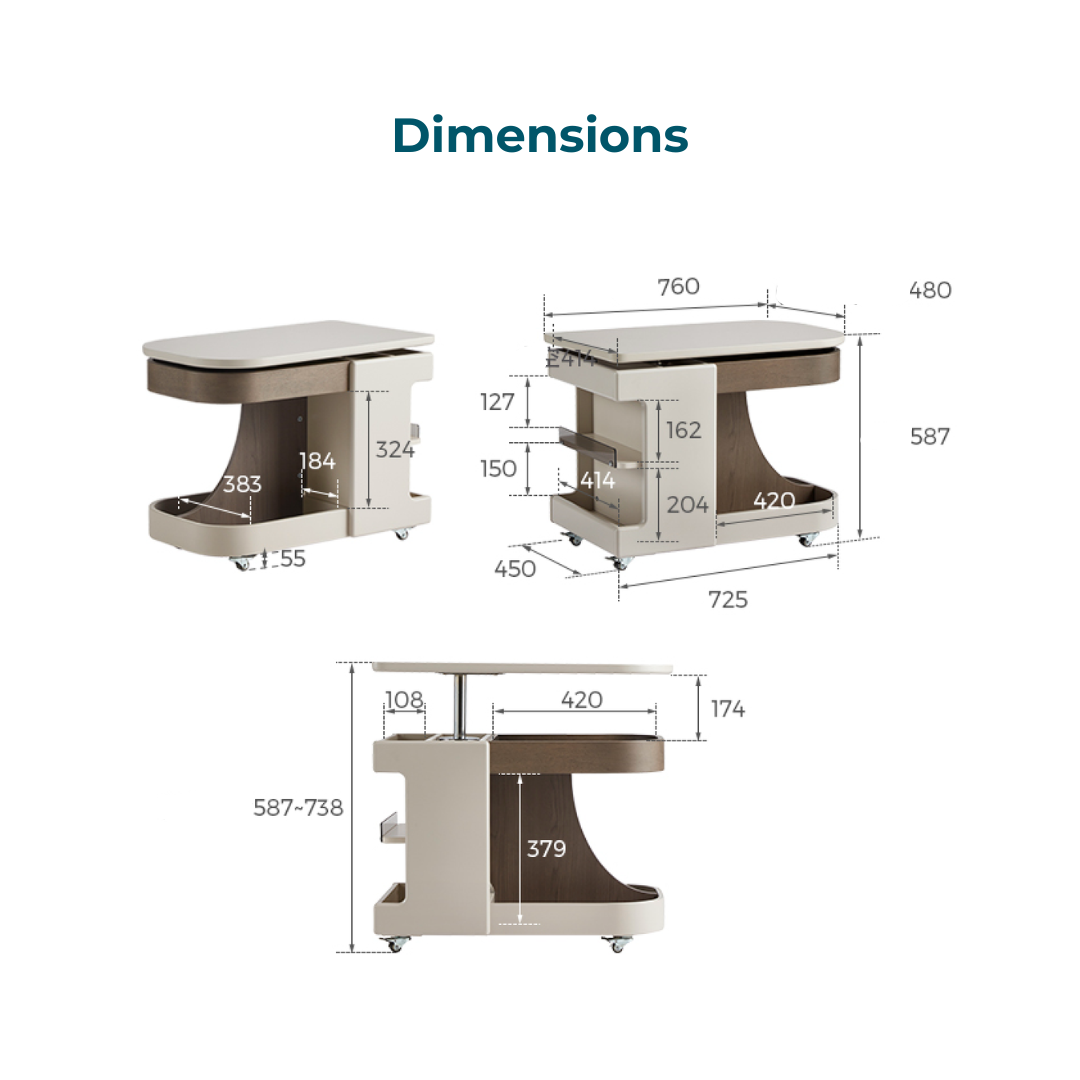 Bridger Gray Height-Adjustable Side Table