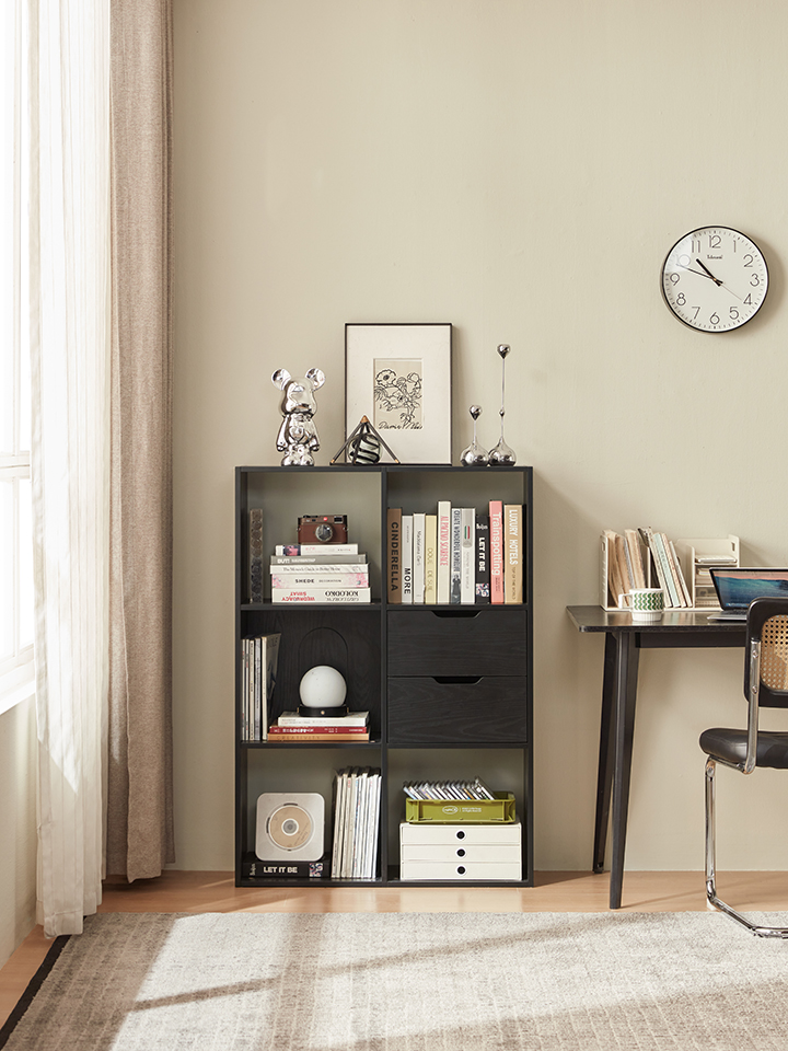 Cassie 3-Layer 2-Row Bookshelf   (Black)