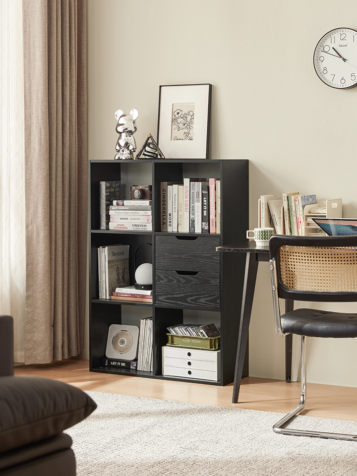 Cassie 3-Layer 2-Row Bookshelf   (Black)