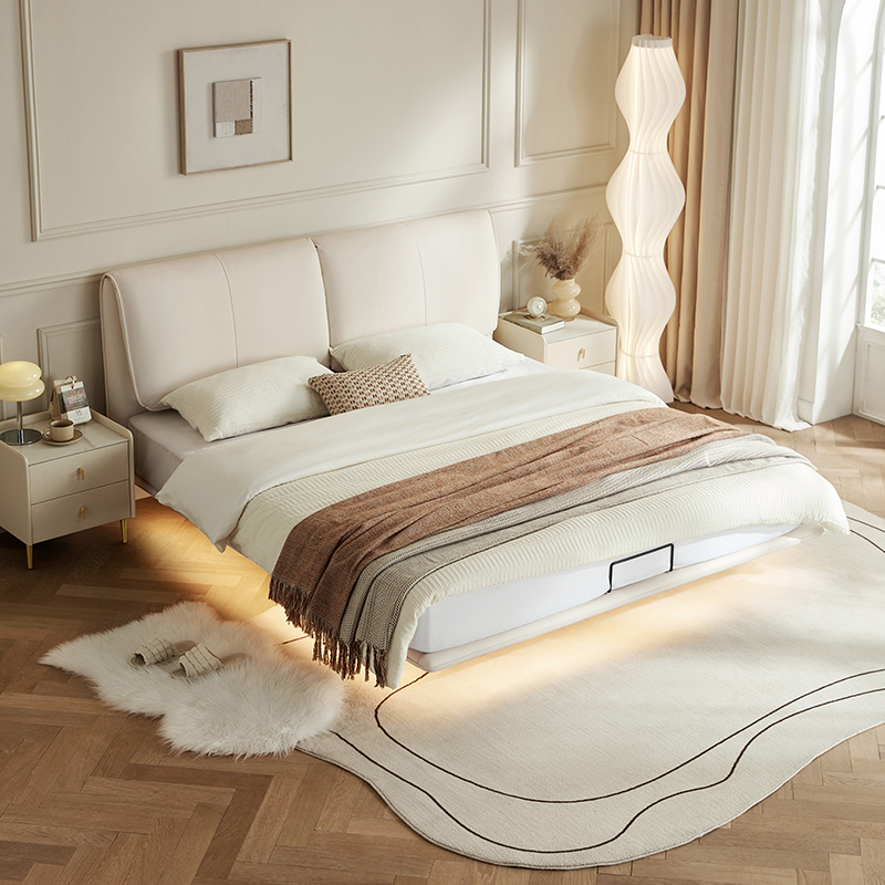  White Genuine Leather Bed 