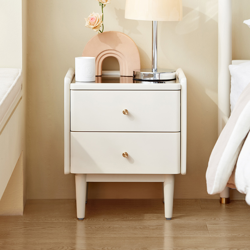 Quinn White Solid Wood Bedside Table