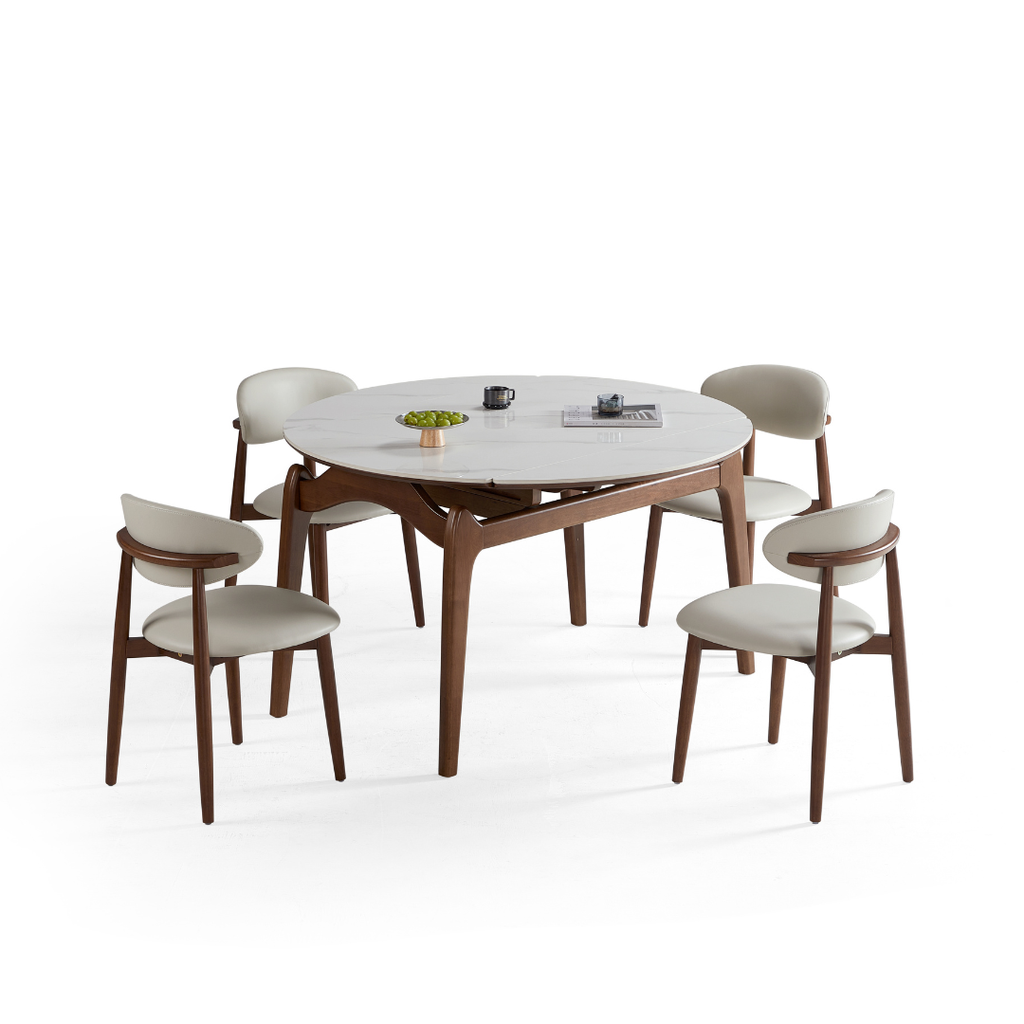 Nivora White Solid Wood Extendable Dining Table Set