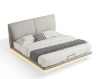  Gray Genuine Leather Floating Bed with Ambient Light 