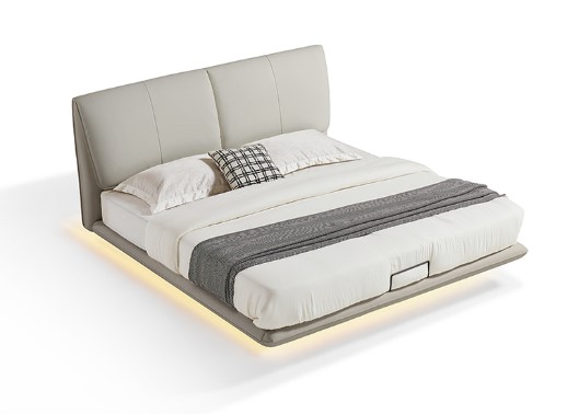 [LSC24CC046443] Gray Genuine Leather Floating Bed